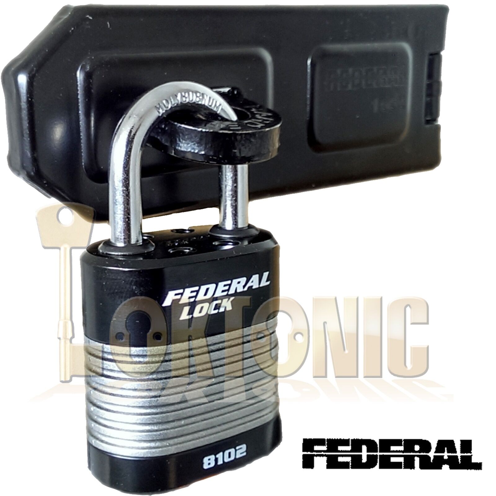 FEDERAL HIGH SECURITY VAN SHED GATE HASP STAPLE AND PADLOCK COMBO FD2025+FD8103 