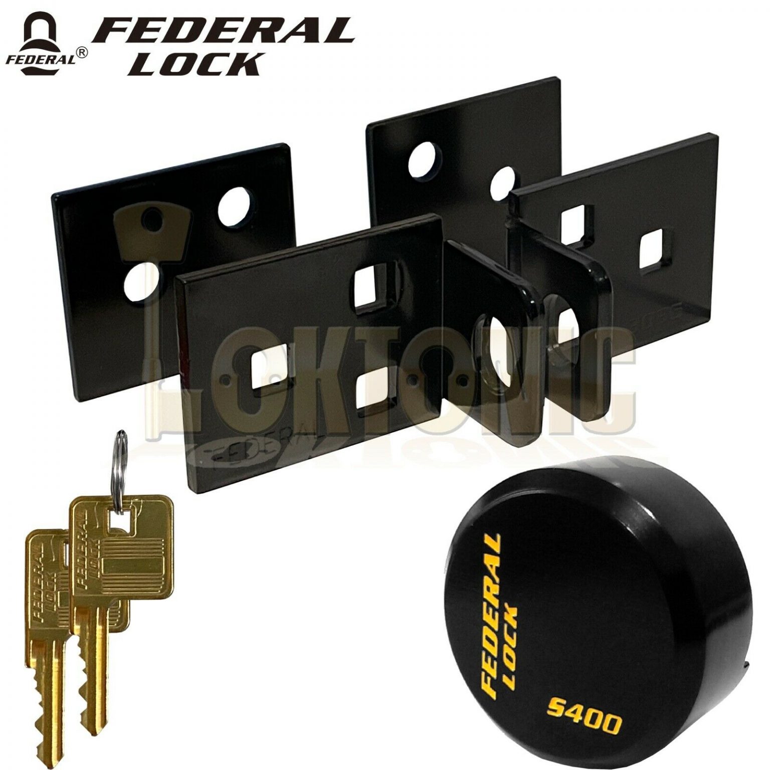 Federal FD6336 Solid Steel Bracket Hasp + Puck Lock Padlock Shed Van ...