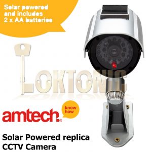 Amtech Dummy Surveillance Bullet Cam LED Light Solar Powered Fake CCTV Replica