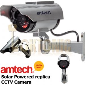 Amtech Dummy Surveillance Bullet Cam LED Light Solar Powered Fake CCTV Replica