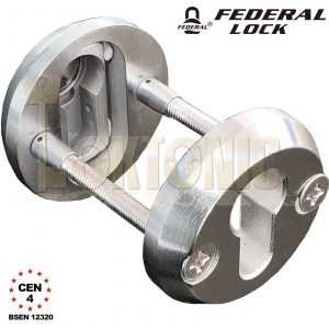 Federal CEN 4 High Security Solid Hardened Steel Bolt Through Euro Escutcheons