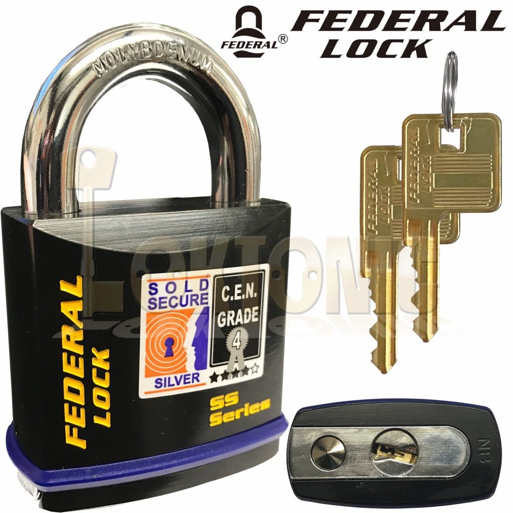 Federal FD730 Sold Secure Silver CEN 4 Solid Steel Heavy Duty Padlock ...