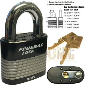 Federal FD8105 High Security 6 Pin Re-Keyable Steel Padlock Gates Shed Garage