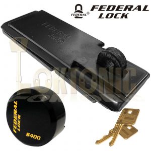 Federal High Security Hardened Steel Hasp and Staple + Shackless Puck Padlock