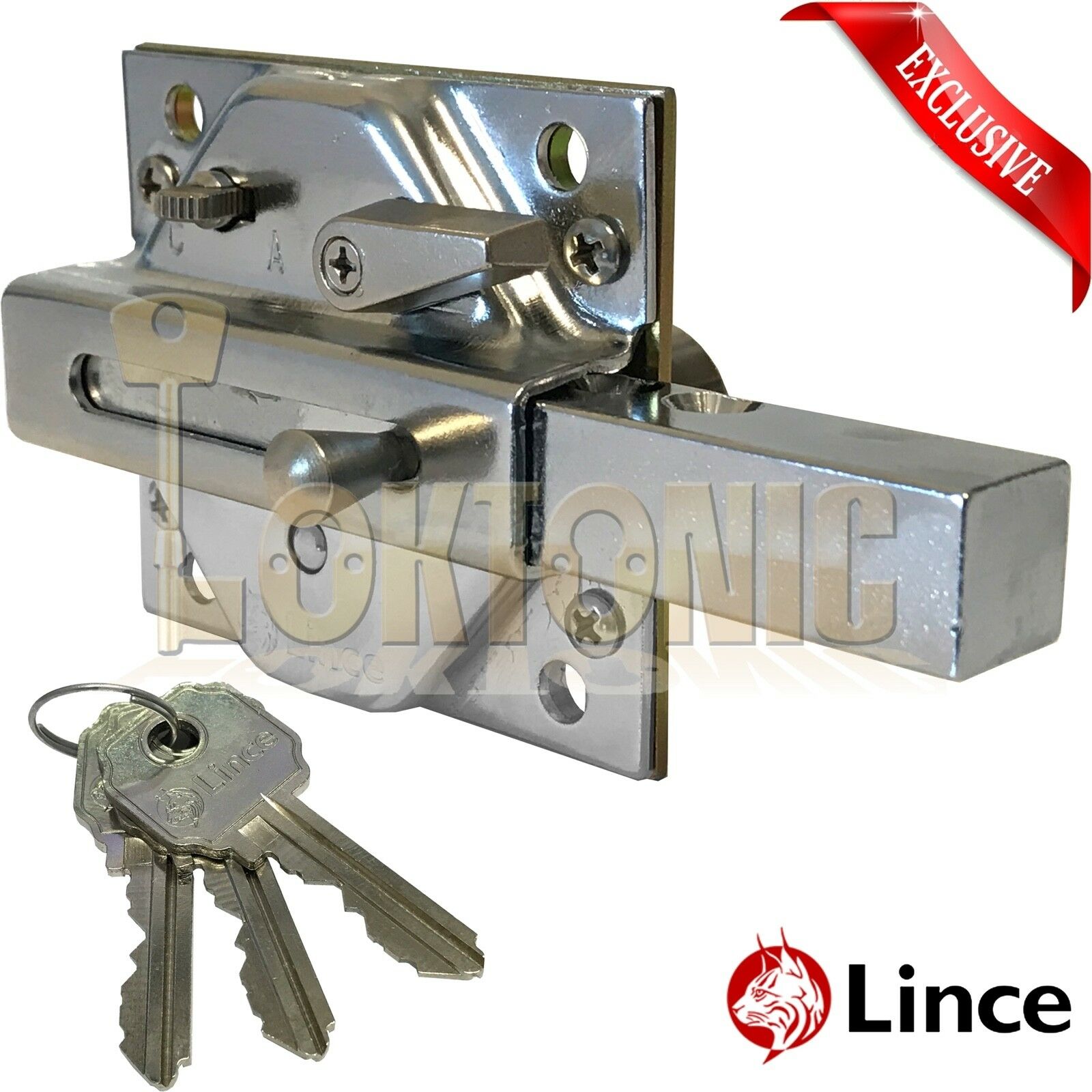 Lince Chrome High Security Heavy Duty Rim Gate Shed Garage Sliding Bolt Lock 