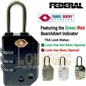 Federal 3 Dial TSA Combination Padlock Resettable Luggage Travel Suitcase Lock