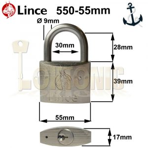 Lince 55mm Brass Weather Resistant Water Proof Marine Steel Shackle Padlocks