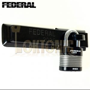 FEDERAL HIGH SECURITY VAN SHED GATE HASP STAPLE AND PADLOCK COMBO FD2025+FD8103
