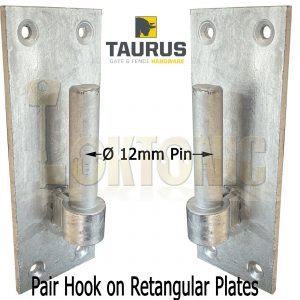 Pair Galvanised Heavy Duty Gate Field Hook On Plate Rectangular 12mm Pin +Screws