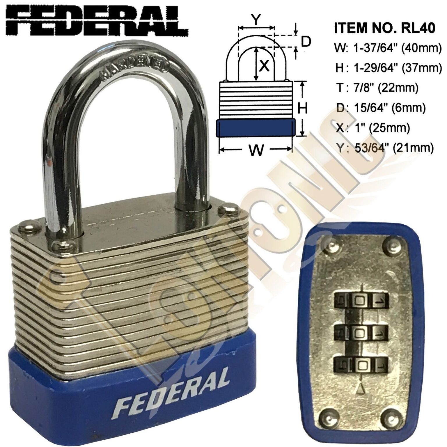 Federal RL40 Resettable Steel Laminated Combination Padlock Toolbox ...