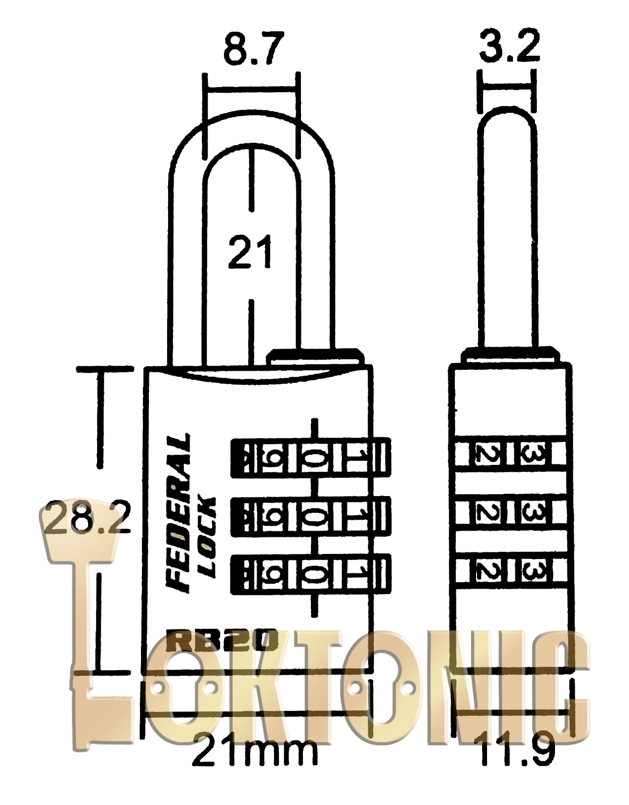 Federal RB20 Resettable Solid Brass combination padlock luggage toolbox cupboard - Image 6