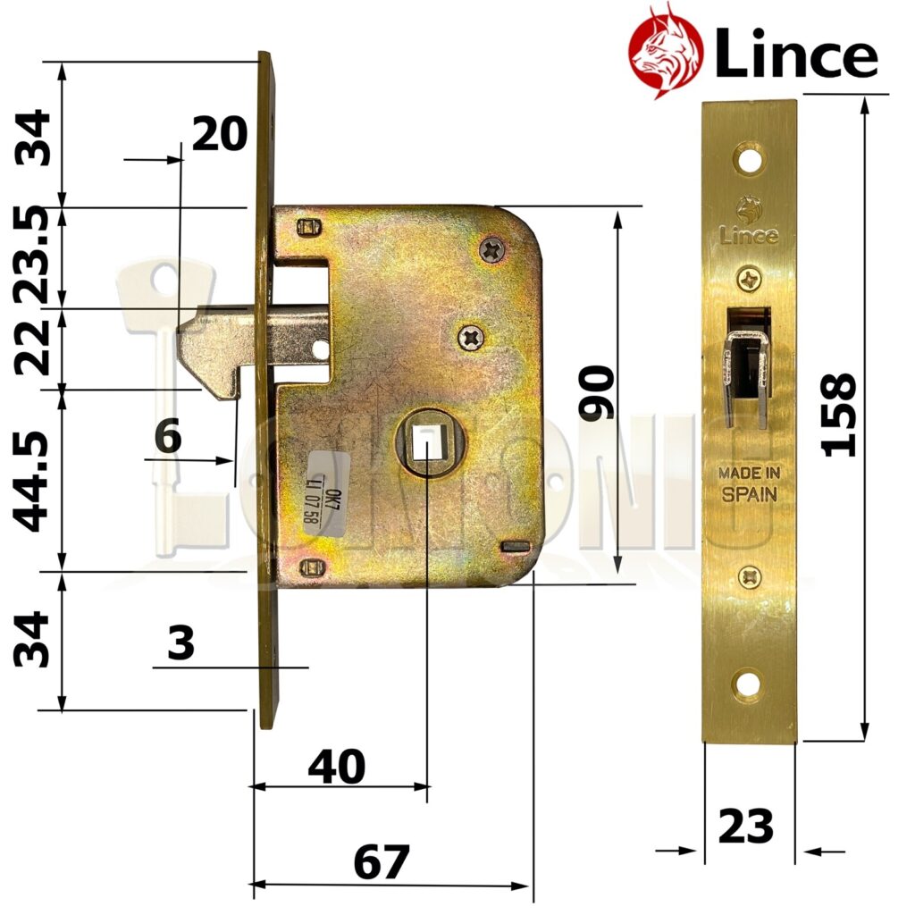 Lince 570320 Mortise Lock – 20mm, With Euro Cylinder, For Metal Doors 2 thumbnail image