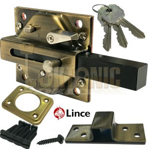 Lince Antique Brass Lock High Security Heavy Duty Rim Gate Shed Sliding Bolt
