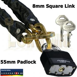 Square Link Security Hardened Steel Chain 55mm Padlock Bike Bicycle Sheds Gates