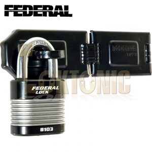 FEDERAL HIGH SECURITY VAN SHED GATE HASP STAPLE AND PADLOCK COMBO FD1075 FD8103