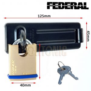 FEDERAL SECURITY SHED GATE LOCK  HASP STAPLE AND PADLOCK COMBO FD1065 FD40P